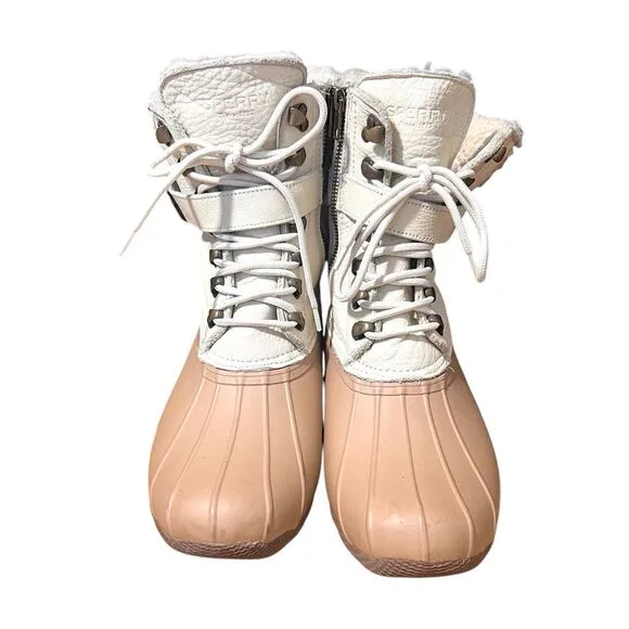 Sperry Duck Boots Womens 8 Leather Rubber Genuine Shearling Lined Waterproof