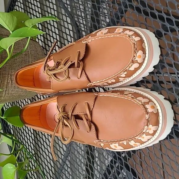 Sperry Leather Topsider Pink Flower Lug Sole STS25240 Mens 9.5