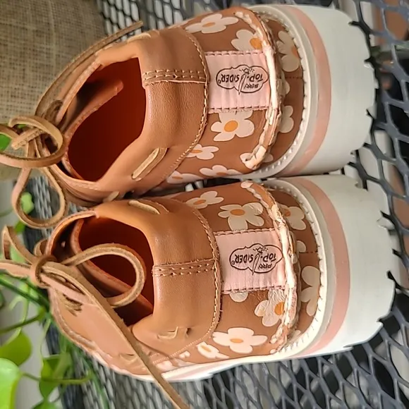 Sperry Leather Topsider Pink Flower Lug Sole STS25240 Mens 9.5