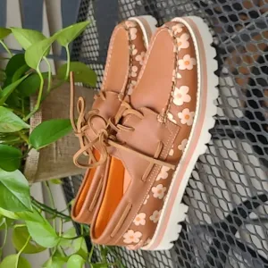 Sperry Leather Topsider Pink Flower Lug Sole STS25240 Mens 9.5
