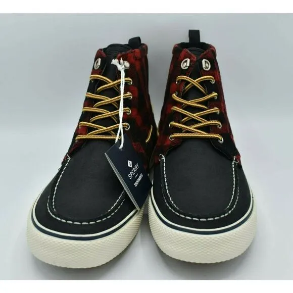 Sperry Mens Size 11.5 Bahama Black Red Checkered Waterproof Storm Boots STS23092