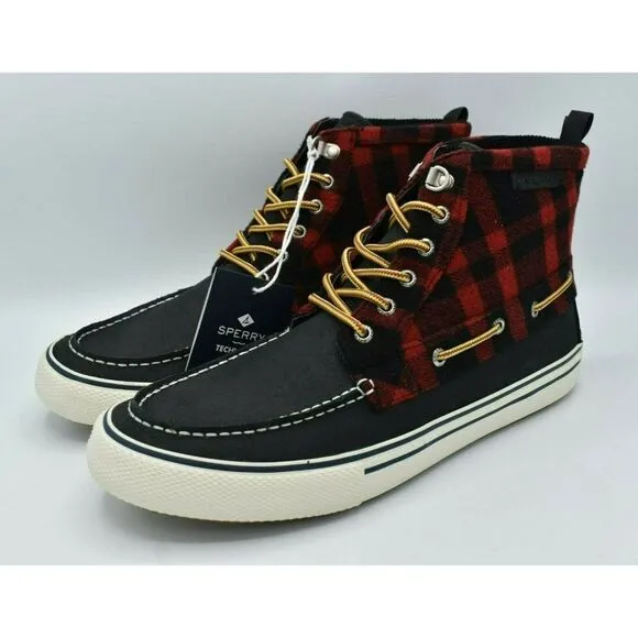 Sperry Mens Size 11.5 Bahama Black Red Checkered Waterproof Storm Boots STS23092