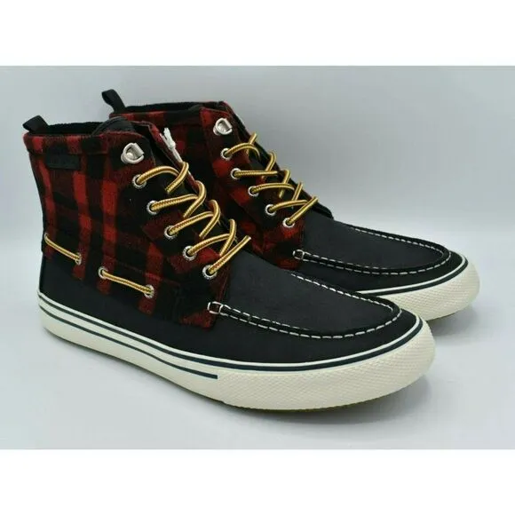 Sperry Mens Size 11.5 Bahama Black Red Checkered Waterproof Storm Boots STS23092