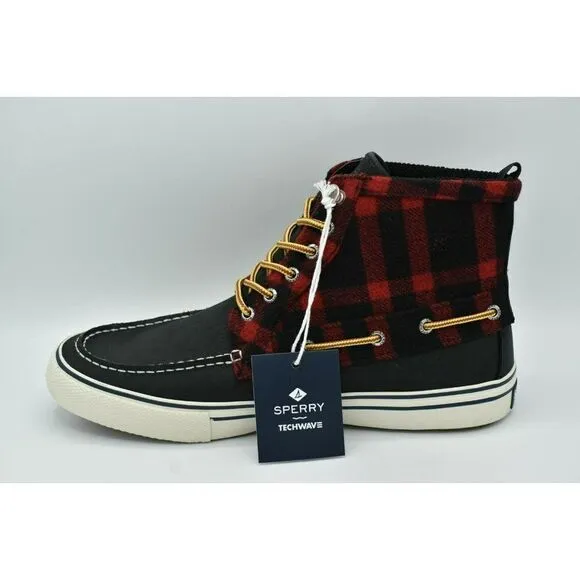 Sperry Mens Size 11.5 Bahama Black Red Checkered Waterproof Storm Boots STS23092
