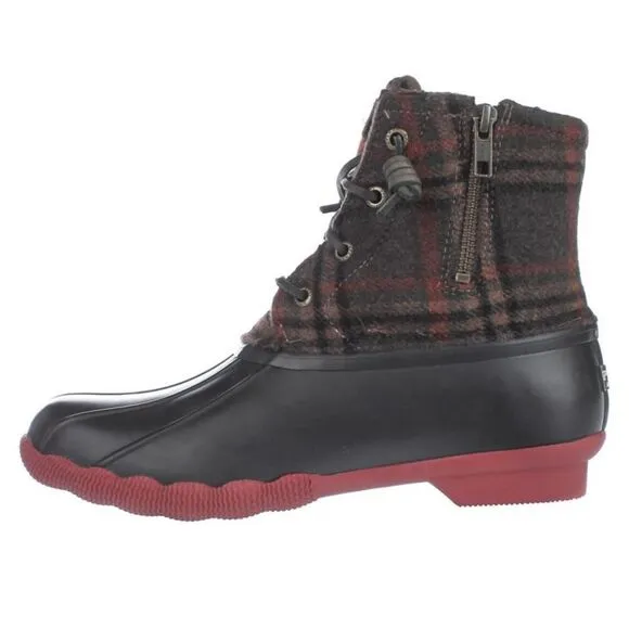 Sperry Saltwater Prints Boots Brown Plaid Fisherman Core Size 8.5