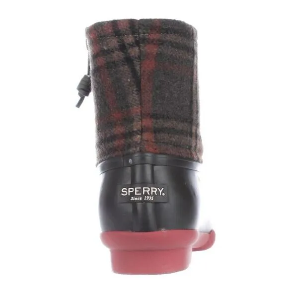 Sperry Saltwater Prints Boots Brown Plaid Fisherman Core Size 8.5