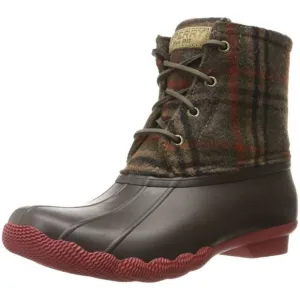 Sperry Saltwater Prints Boots Brown Plaid Fisherman Core Size 8.5