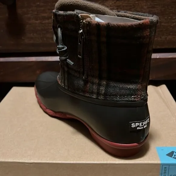 Sperry Saltwater Prints Boots Brown Plaid Fisherman Core Size 8.5