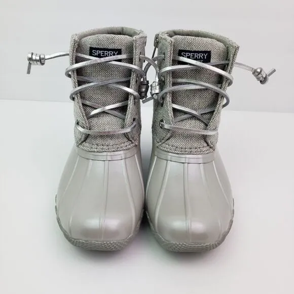 Sperry Top Sider Saltwater Youth Girls Sz 3Y Silver Waterproof Duck Boots