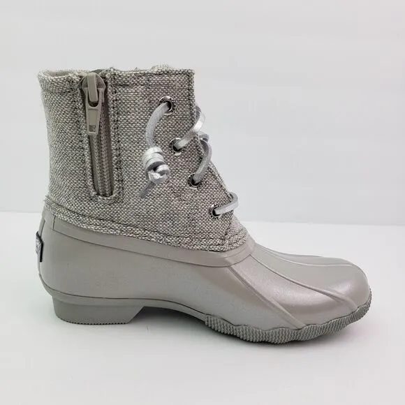Sperry Top Sider Saltwater Youth Girls Sz 3Y Silver Waterproof Duck Boots