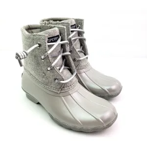 Sperry Top Sider Saltwater Youth Girls Sz 3Y Silver Waterproof Duck Boots