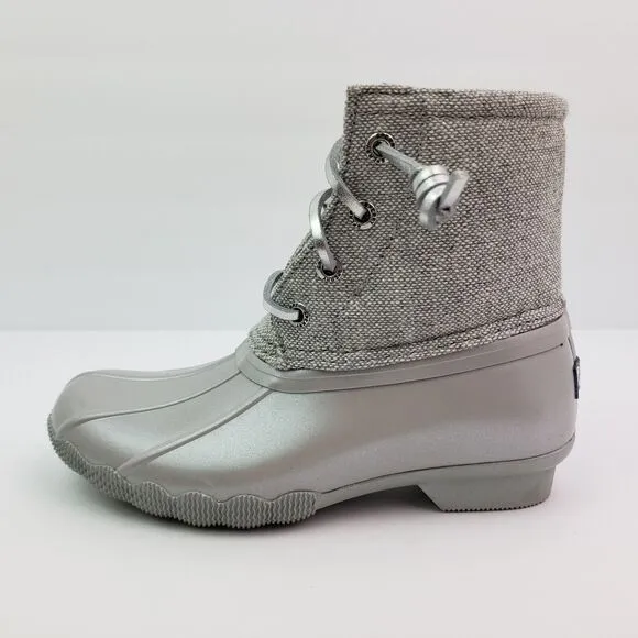 Sperry Top Sider Saltwater Youth Girls Sz 3Y Silver Waterproof Duck Boots