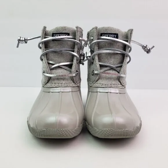 Sperry Top Sider Saltwater Youth Girls Sz 3Y Silver Waterproof Duck Boots