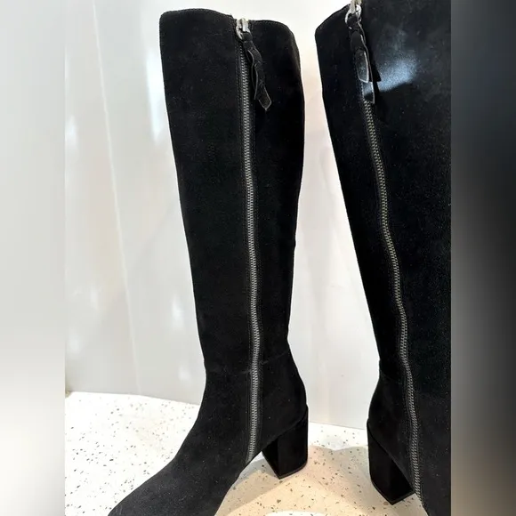 Splendid Black Suede Leather Knee High Tall Boots‎