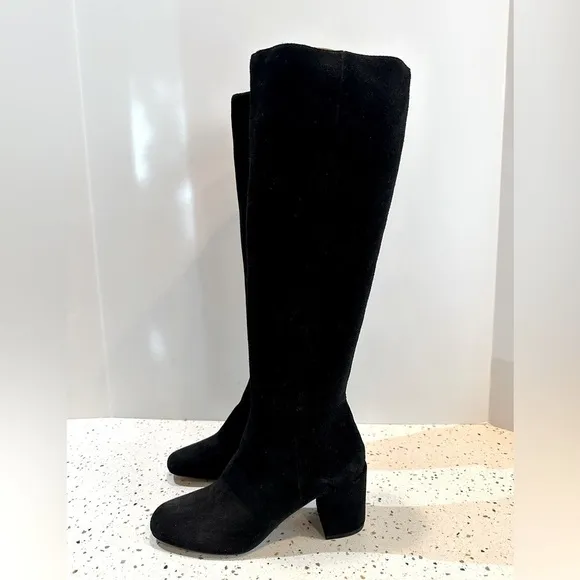 Splendid Black Suede Leather Knee High Tall Boots‎