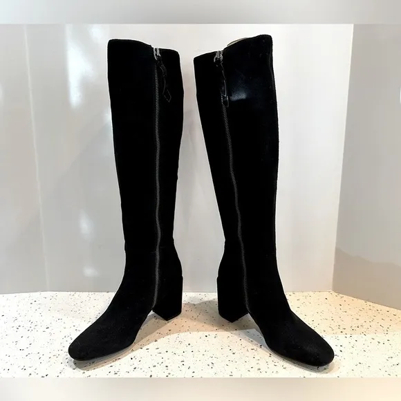 Splendid Black Suede Leather Knee High Tall Boots‎
