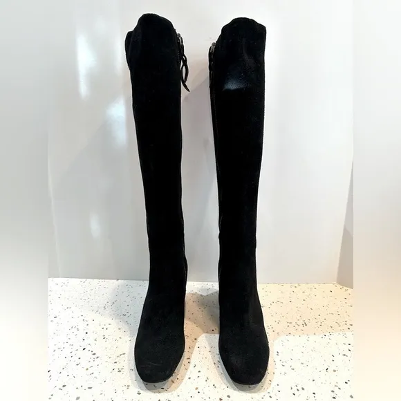 Splendid Black Suede Leather Knee High Tall Boots‎