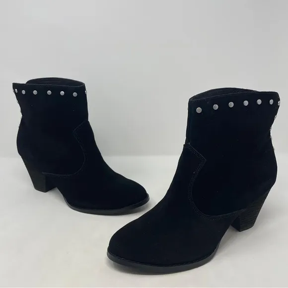 Splendid Esmae Black Suede Studded Block Heel Ankle Boots - NWT