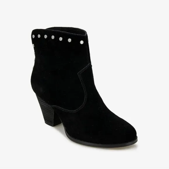 Splendid Esmae Black Suede Studded Block Heel Ankle Boots - NWT