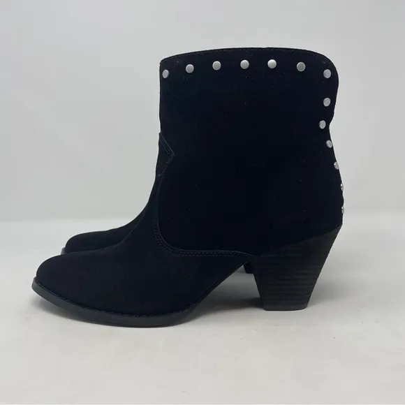 Splendid Esmae Black Suede Studded Block Heel Ankle Boots - NWT