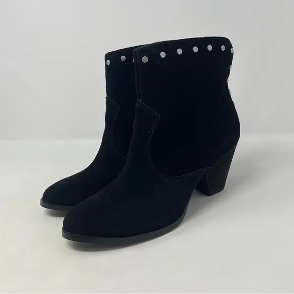 Splendid Esmae Black Suede Studded Block Heel Ankle Boots - NWT