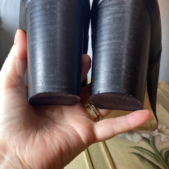 Splendid Women’s Black Leather Highland Stacked Heel Booties Boots Sz 9