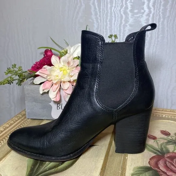 Splendid Women’s Black Leather Highland Stacked Heel Booties Boots Sz 9