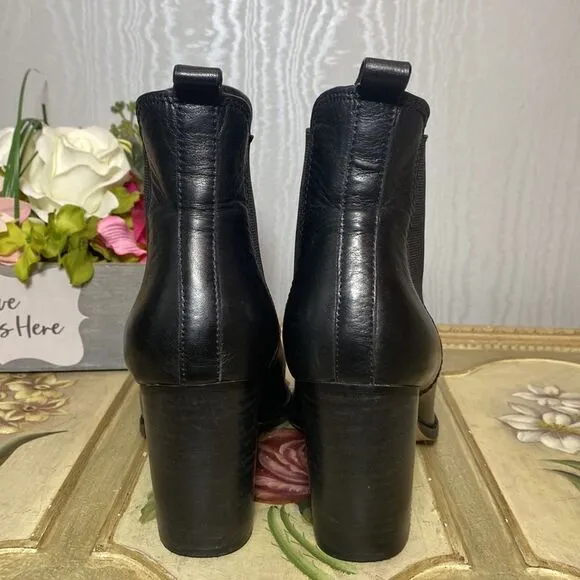 Splendid Women’s Black Leather Highland Stacked Heel Booties Boots Sz 9