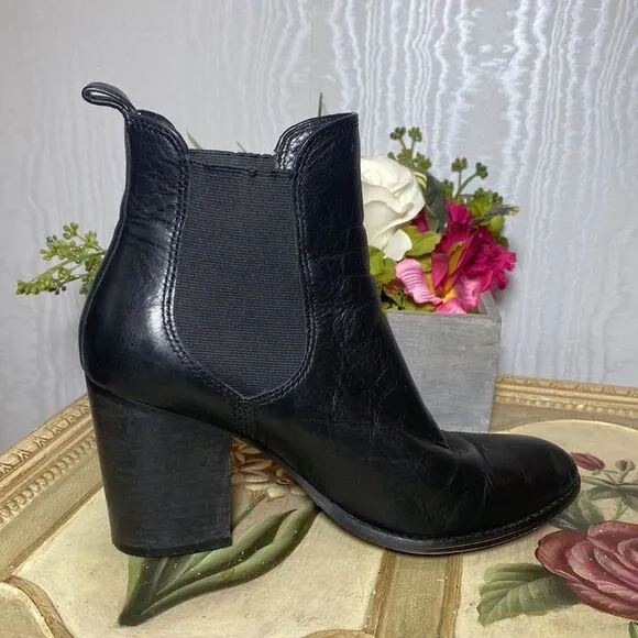 Splendid Women’s Black Leather Highland Stacked Heel Booties Boots Sz 9