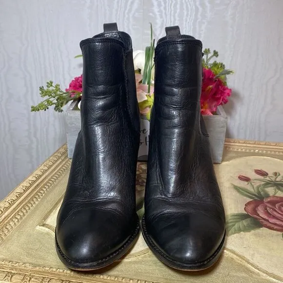 Splendid Women’s Black Leather Highland Stacked Heel Booties Boots Sz 9