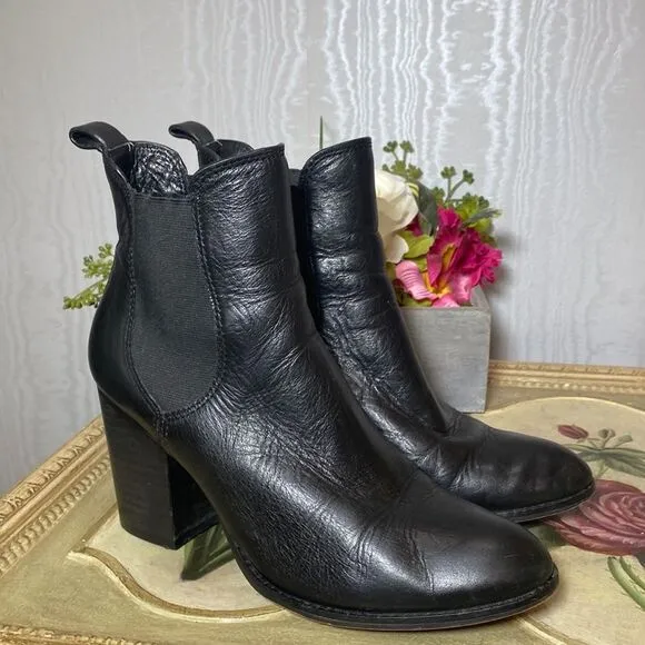 Splendid Women’s Black Leather Highland Stacked Heel Booties Boots Sz 9