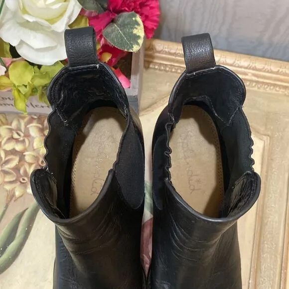 Splendid Women’s Black Leather Highland Stacked Heel Booties Boots Sz 9