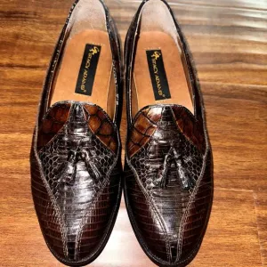 Stacy Adams Brown Cognac Genuine Snake Leather Tassel Loafer Mens Shoe 8M