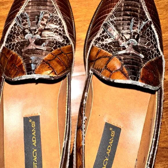 Stacy Adams Brown Cognac Genuine Snake Leather Tassel Loafer Mens Shoe 8M