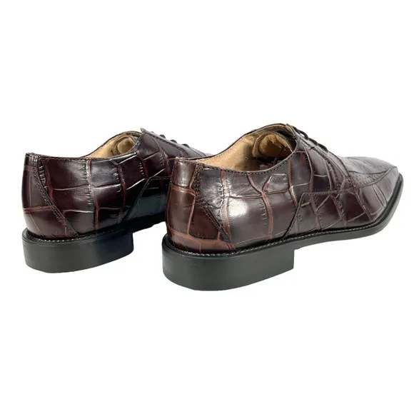 Stacy Adams | Mens 9 1/2M | Genuine Snake &amp; Leather Brown Square Toe Derby Shoes