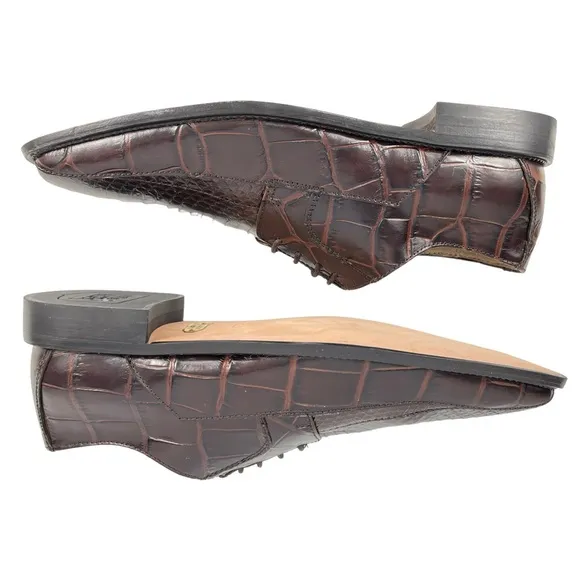 Stacy Adams | Mens 9 1/2M | Genuine Snake &amp; Leather Brown Square Toe Derby Shoes