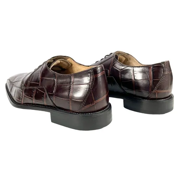 Stacy Adams | Mens 9 1/2M | Genuine Snake &amp; Leather Brown Square Toe Derby Shoes