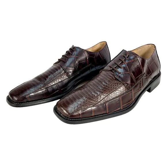 Stacy Adams | Mens 9 1/2M | Genuine Snake &amp; Leather Brown Square Toe Derby Shoes
