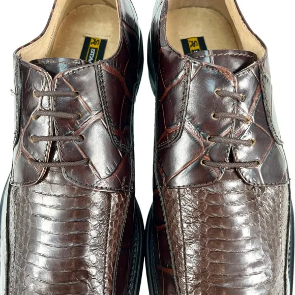 Stacy Adams | Mens 9 1/2M | Genuine Snake &amp; Leather Brown Square Toe Derby Shoes