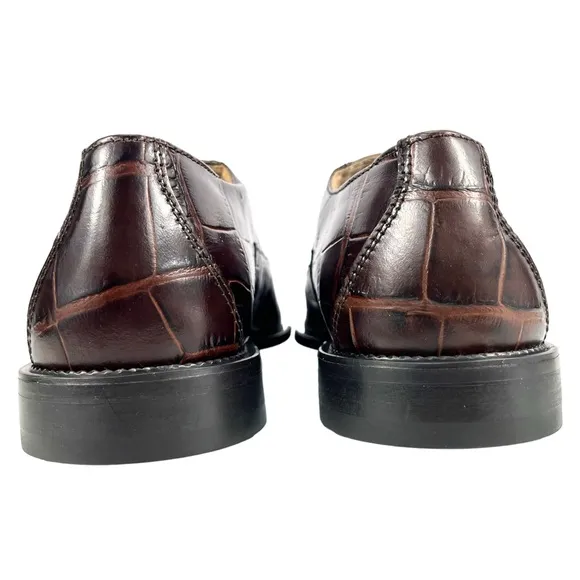 Stacy Adams | Mens 9 1/2M | Genuine Snake &amp; Leather Brown Square Toe Derby Shoes