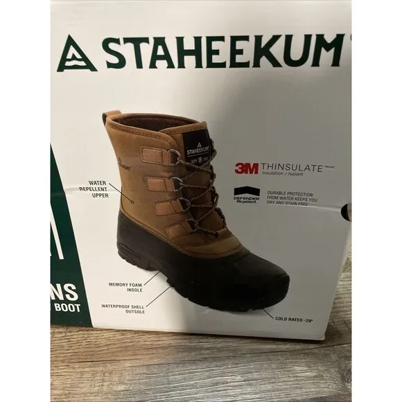 Staheekum Men's Insulated Snow Duck Boots Brown Black Waterproof Size 12