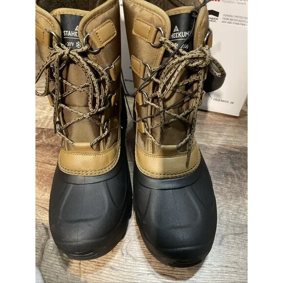 Staheekum Men's Insulated Snow Duck Boots Brown Black Waterproof Size 12