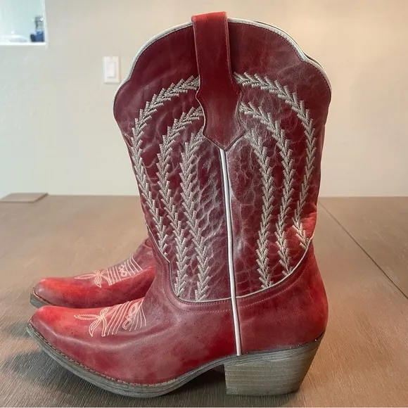 Sterling River Red White Leather Cowboy Boots Size 10 Western Festival Nashville
