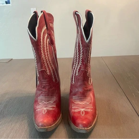 Sterling River Red White Leather Cowboy Boots Size 10 Western Festival Nashville