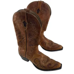 Sterling River Women's Beautiful Embroidery Brown Leather Western Boots 9.5