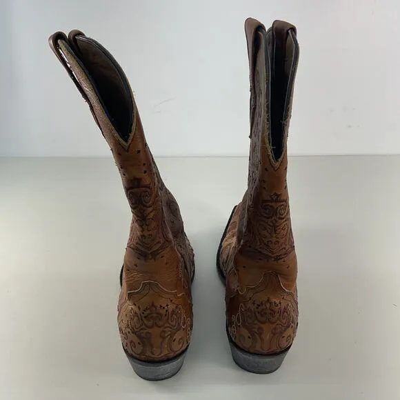 Sterling River Women's Beautiful Embroidery Brown Leather Western Boots 9.5