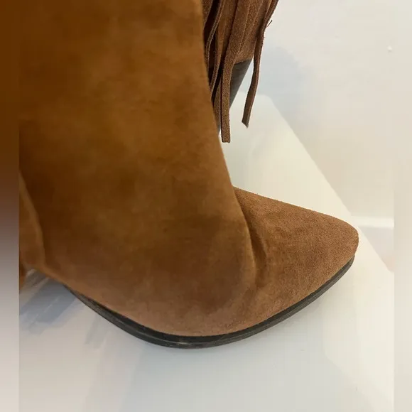 Steve Madden Countryy Cowgirl Fringe Suede Leather Brown Heeled Booties Size 9