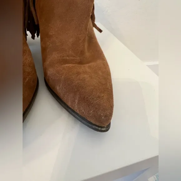 Steve Madden Countryy Cowgirl Fringe Suede Leather Brown Heeled Booties Size 9