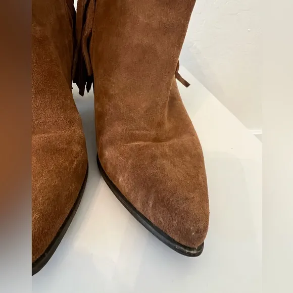 Steve Madden Countryy Cowgirl Fringe Suede Leather Brown Heeled Booties Size 9