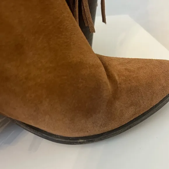 Steve Madden Countryy Cowgirl Fringe Suede Leather Brown Heeled Booties Size 9